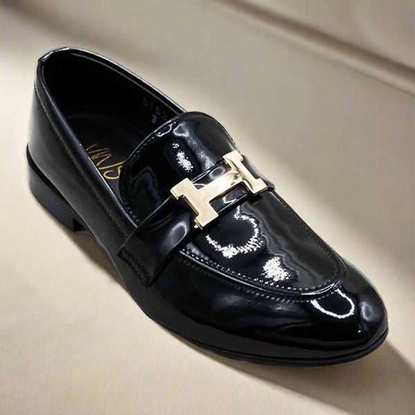 Patent H buckle Loafers Black