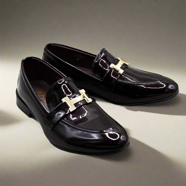 Patent H buckle Loafers Maroon